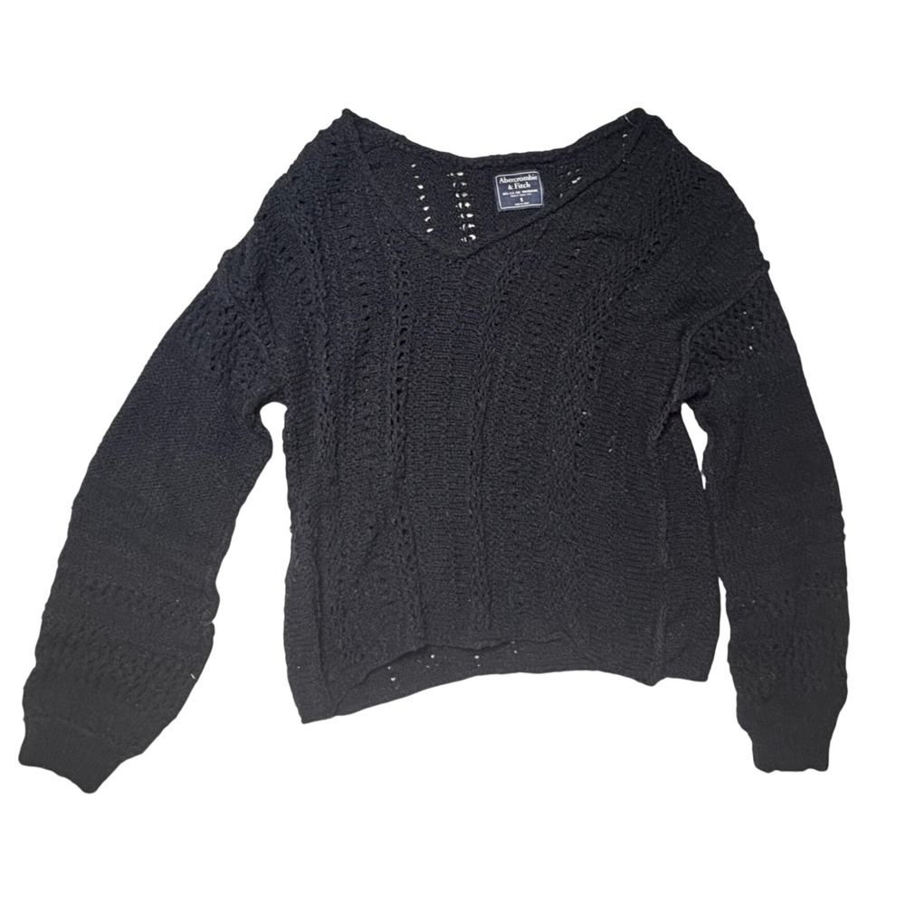 Abercrombie & Fitch Sweater Crochet Black Pointelle Knit V Neck Boho Women Sz S
